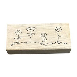 Rubber Stamp Wood Mounted Row Of Roses Simply Stamped Crafts Scrapbooking NOS